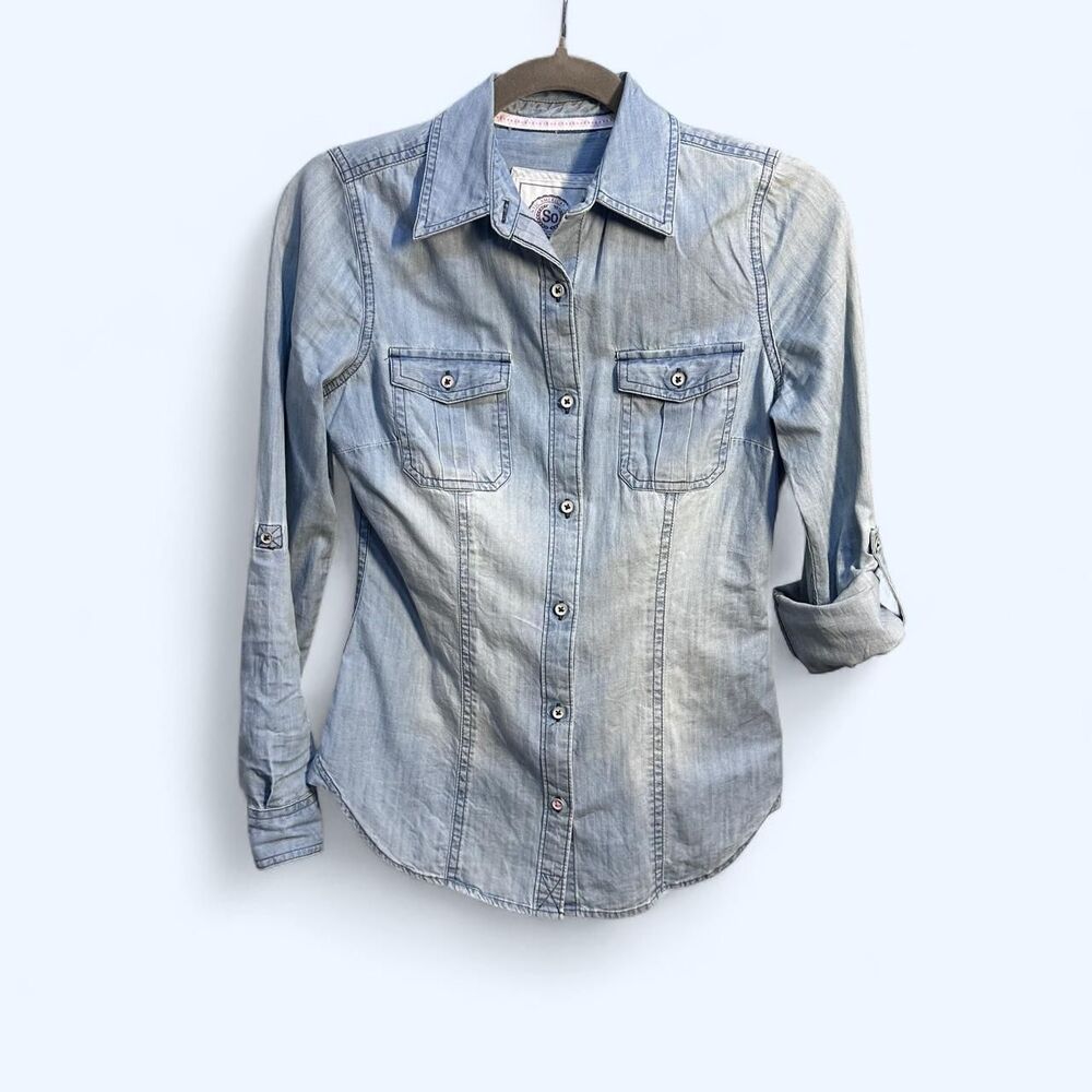 SO Authentic American Heritage Light Wash Denim Western Snap Button Shirt Size S